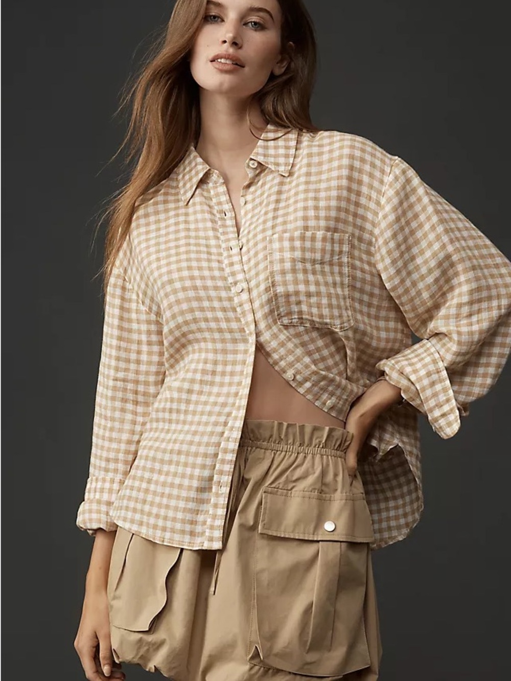 Anthropologie Maeve Shrunken Bennet 100% Linen Buttondown Shirt Gingham